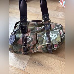 Y2k fossil canvas and leather bag